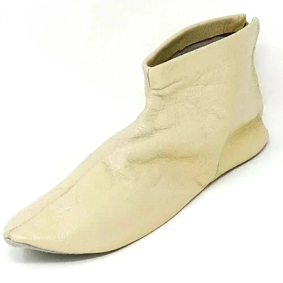 Vintage Tan Leather Boho Chic Elf Slides Size 7 Pointed Toe Summer Flats Slipper - Picture 4 of 6